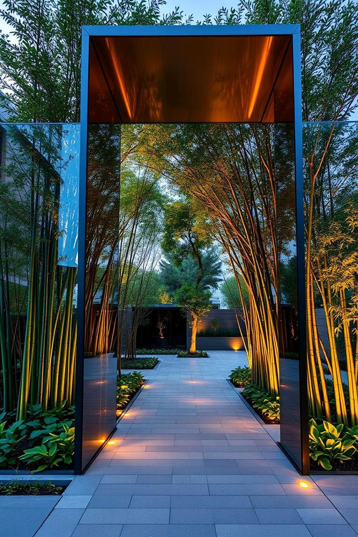 Sleek Glass and Steel Arch - 30 Garden Arch Ideas