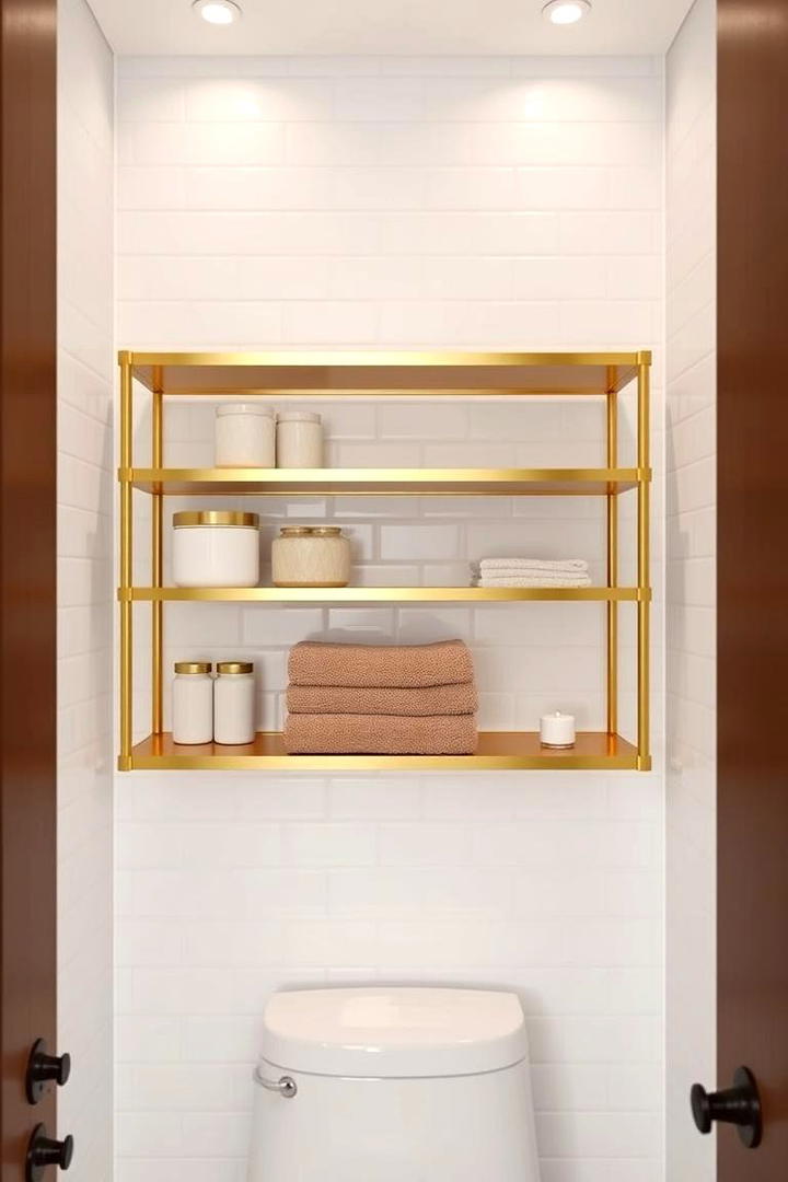 Sleek Gold Shelving - 30 Gold Bathroom Ideas