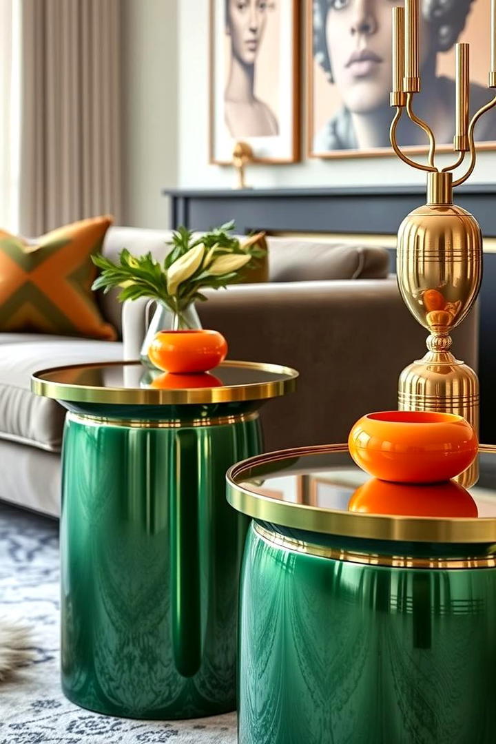 Sleek Green and Orange Metallic Accents - 30 Green and Orange Living Room Ideas