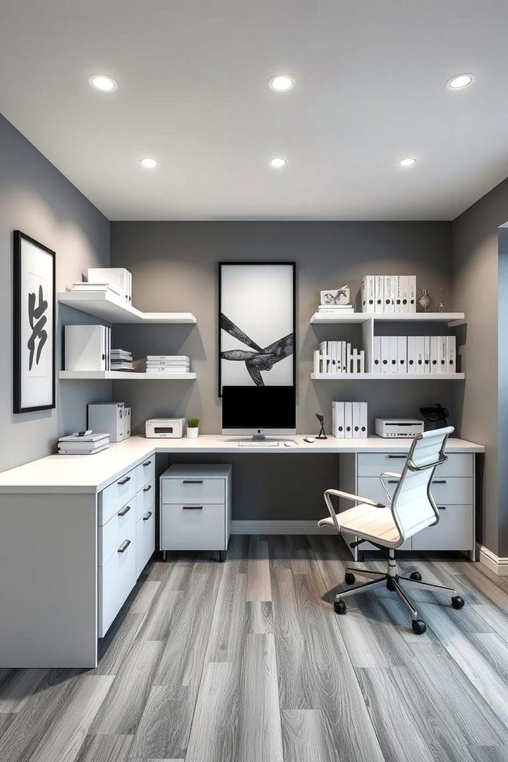 Sleek Home Office Ambience - 30 Grey and White House Interior Design Ideas