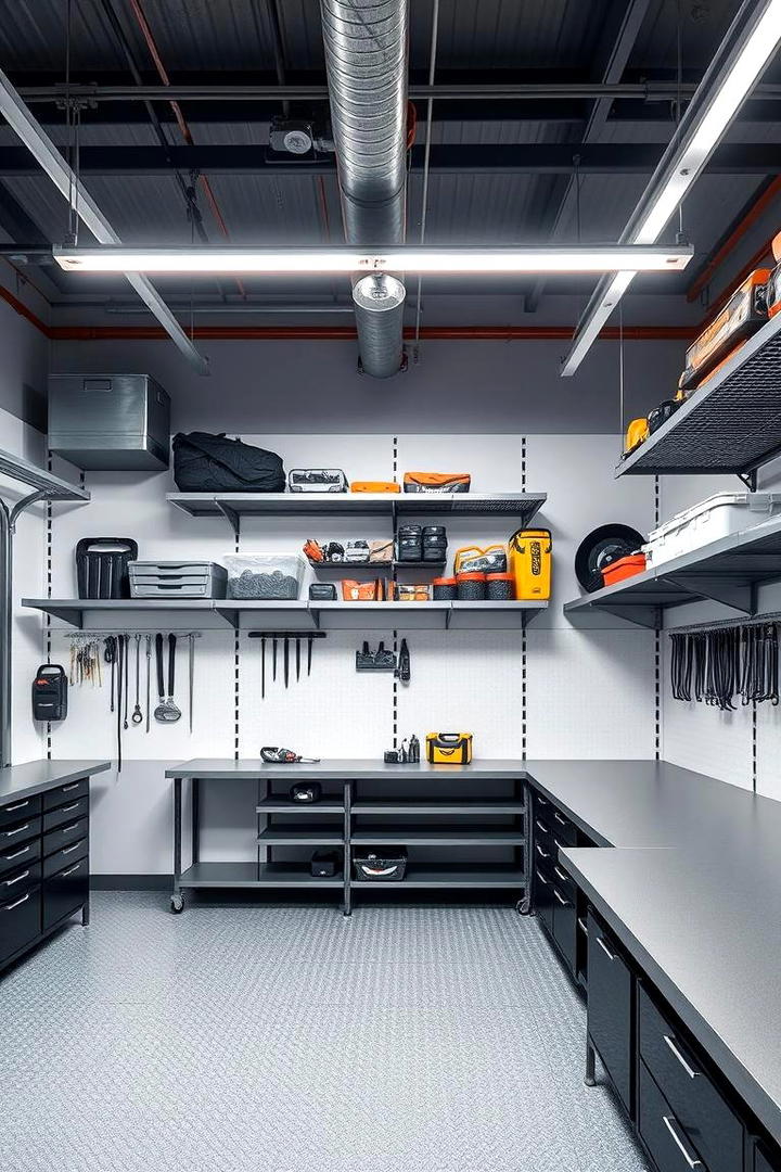 Sleek Industrial Shelving - 30 Garage Wall Ideas