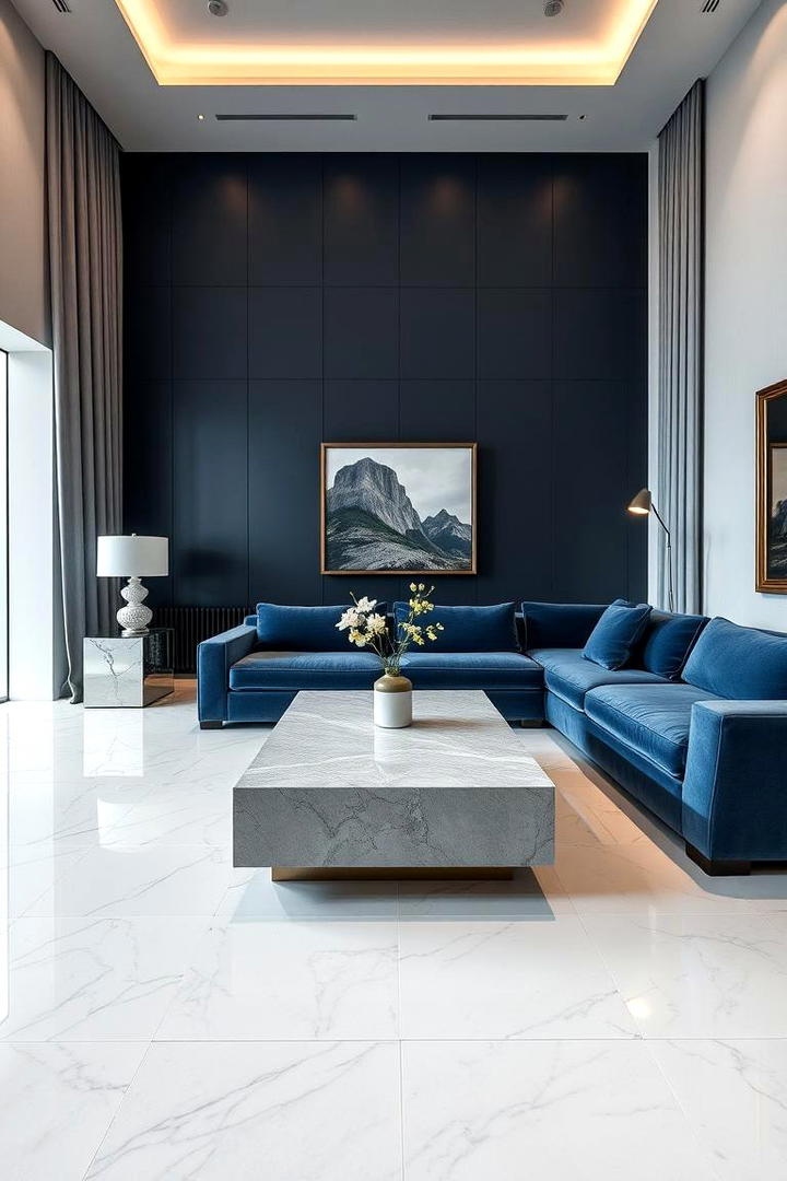 Sleek Lines with Navy Blue Furniture - 30 Navy Blue and Grey Living Room Ideas