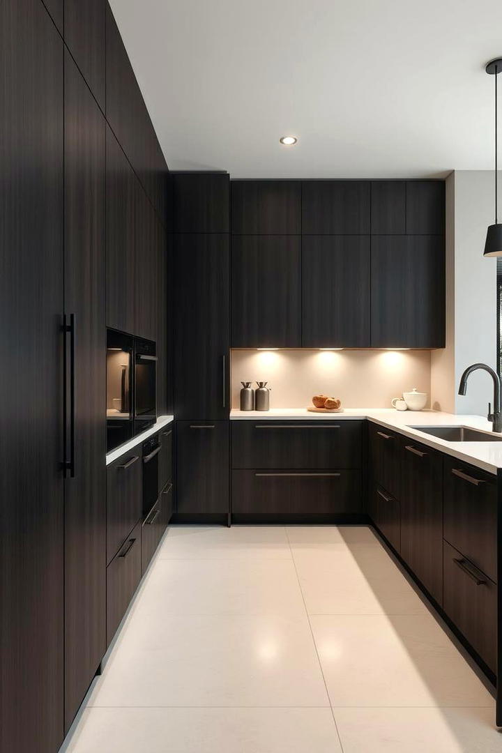 Sleek Minimalism - 30 Dark Wood Kitchen Cabinets