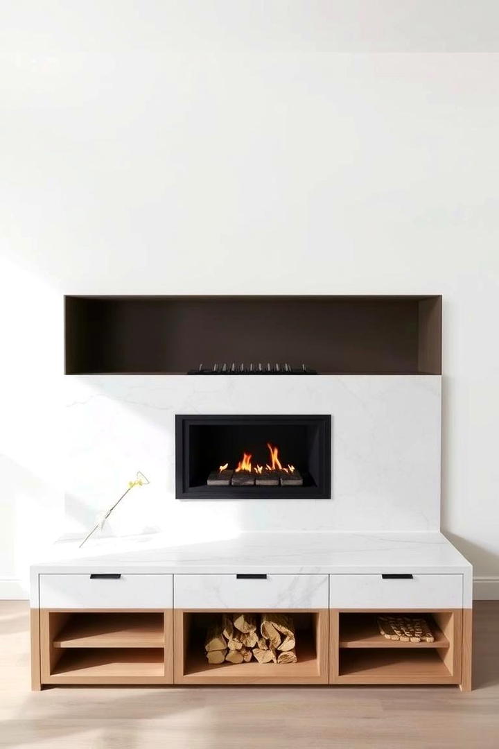 Sleek Minimalist Hearth with Mantel - 30 Fireplace Hearth Ideas