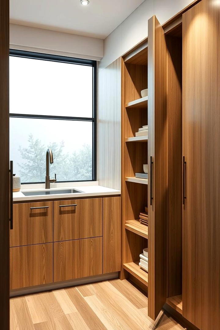 Sleek Minimalist Pantry with Hidden Storage - 30 Corner Pantry Ideas