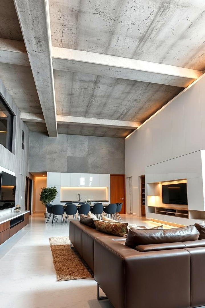 Sleek Modern Finishes - 30 Exposed Beam Living Room Ideas