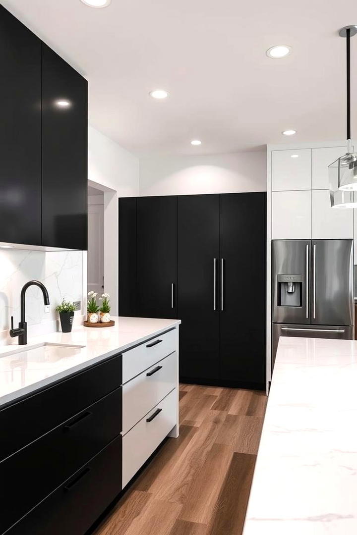 Sleek White Countertops - 21 Black and White Kitchen Ideas