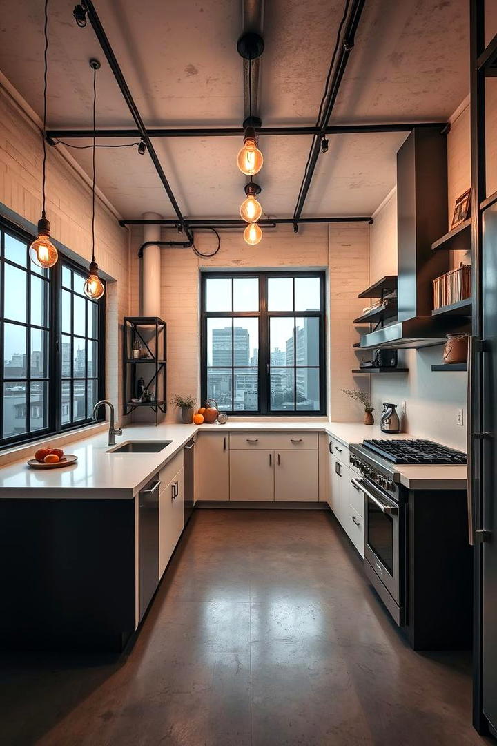 Sleek White Industrial Style - 21 White Kitchen Ideas