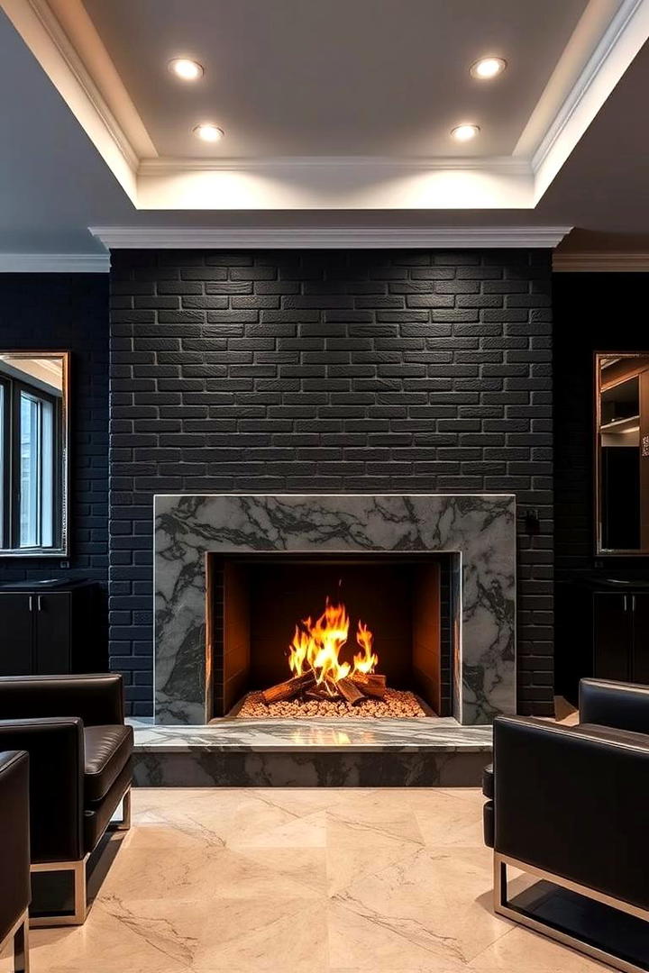 Sleek and Bold Black Brick Fireplace - 30 Black Brick Fireplace Ideas