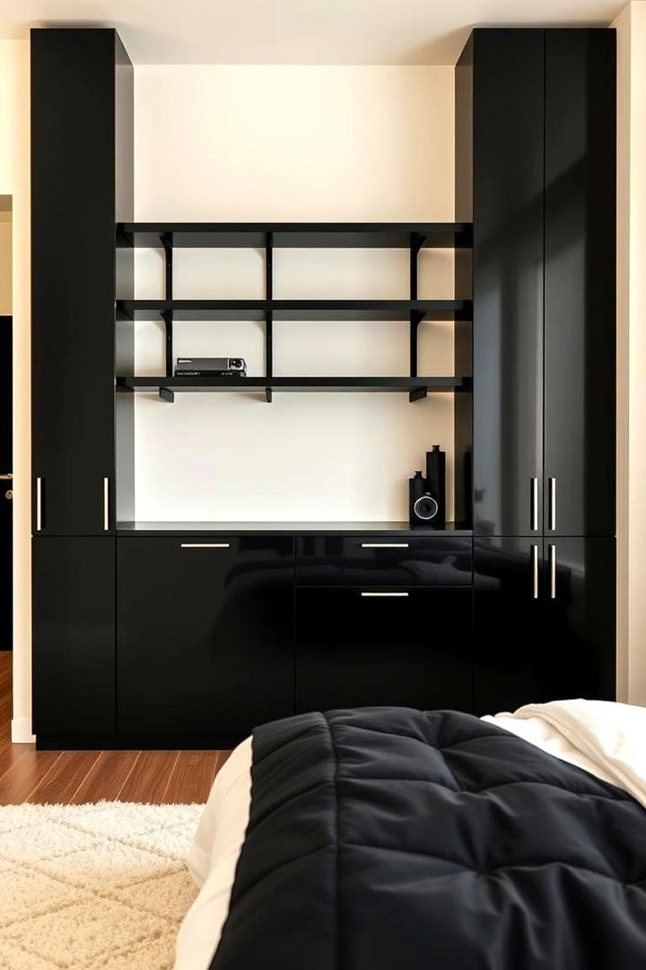 Sleek and Stylish Storage Solutions - 21 Cream and Black Bedroom Ideas