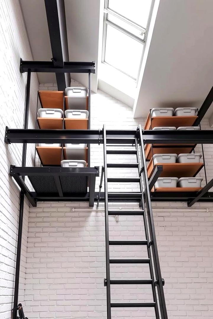 Sliding Ladder Storage for High Reaches - 21 Garage Storage Ideas