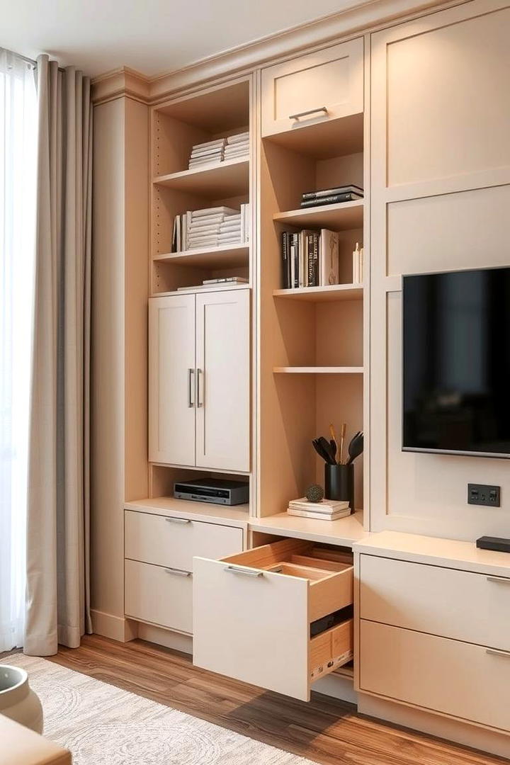 Smart Beige Storage Solutions - 21 Beige Living Room Ideas