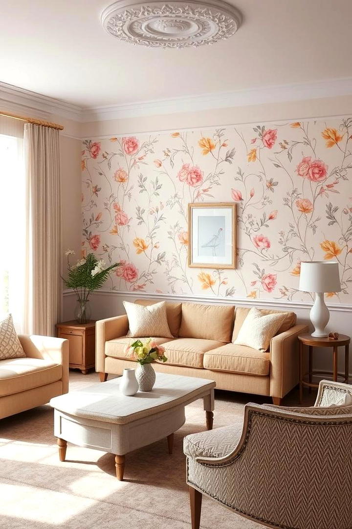 Soft Pastel Florals - 21 Living Room Wallpaper Ideas