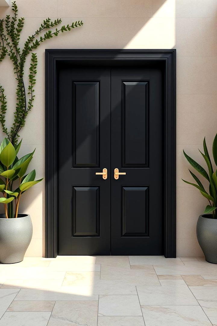 Sophisticated Black with Minimal Ornamentation - 21 Black Front Door Ideas