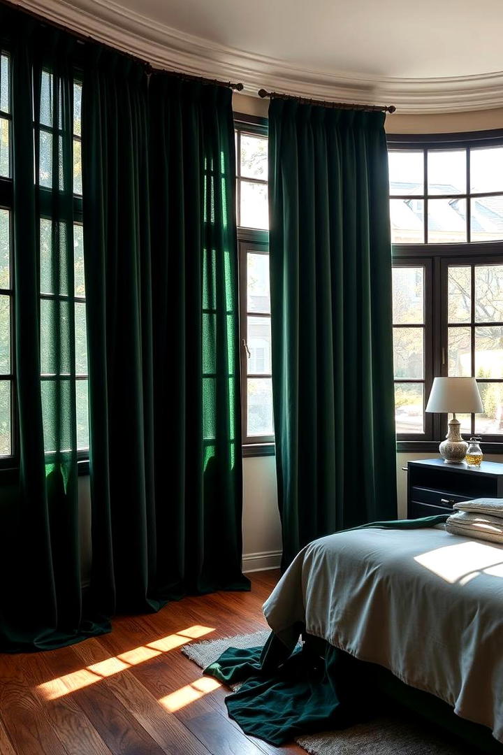 Sophisticated Dark Green Curtains - 21 Dark Green Bedroom Ideas