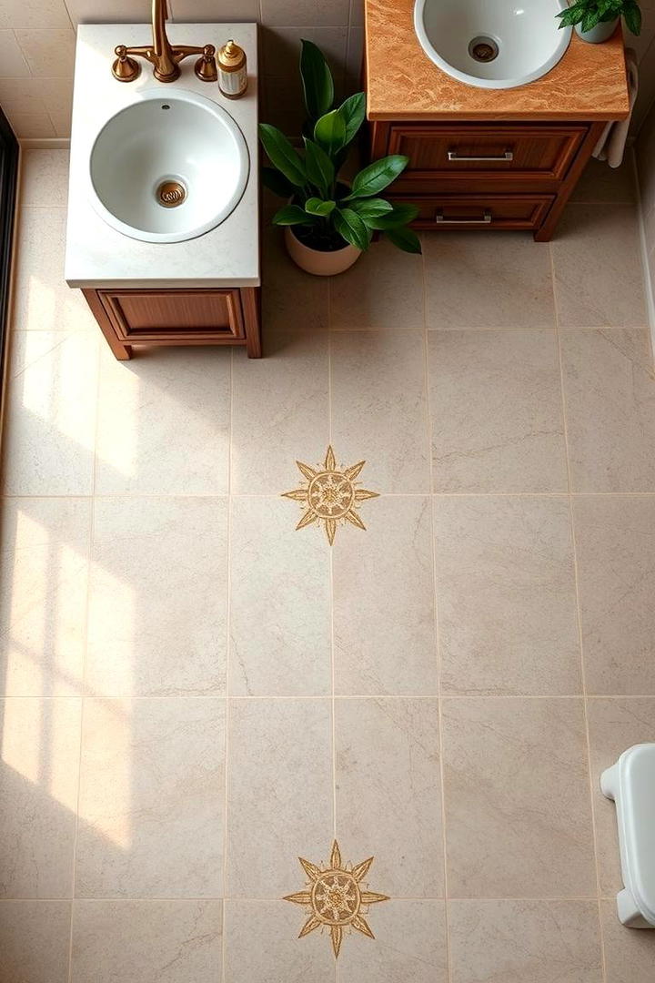 Sophisticated Gold Floor Inlays - 30 Gold Bathroom Ideas