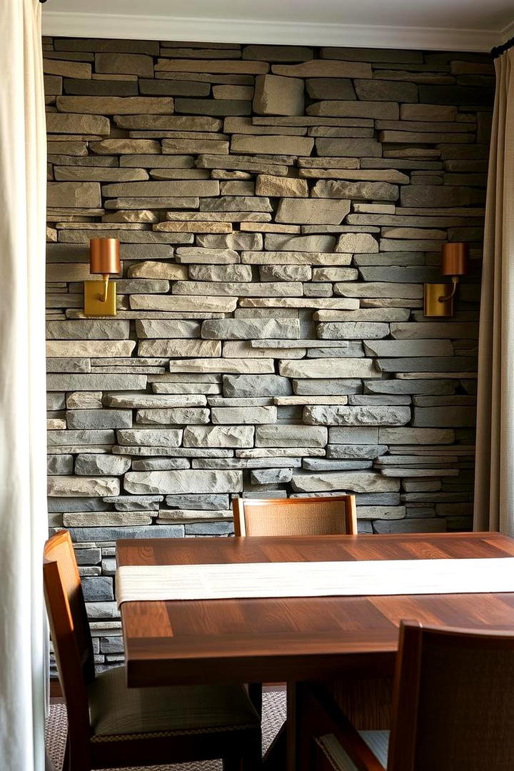 Sophisticated Stone Cladding - 30 Dining Room Accent Wall Ideas