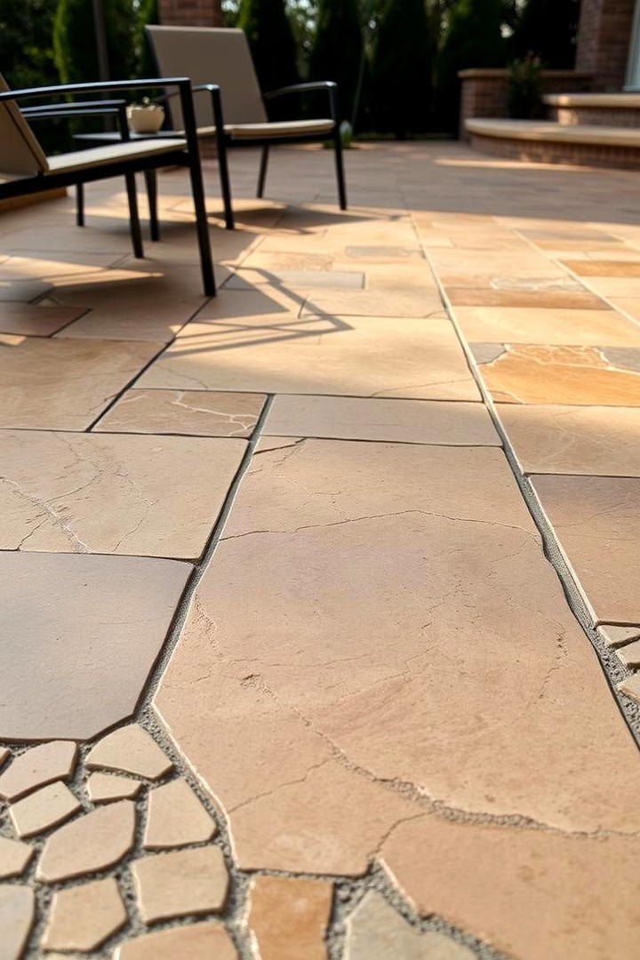 Sophisticated Stone Mosaic - 21 Stamped Concrete Patio Ideas