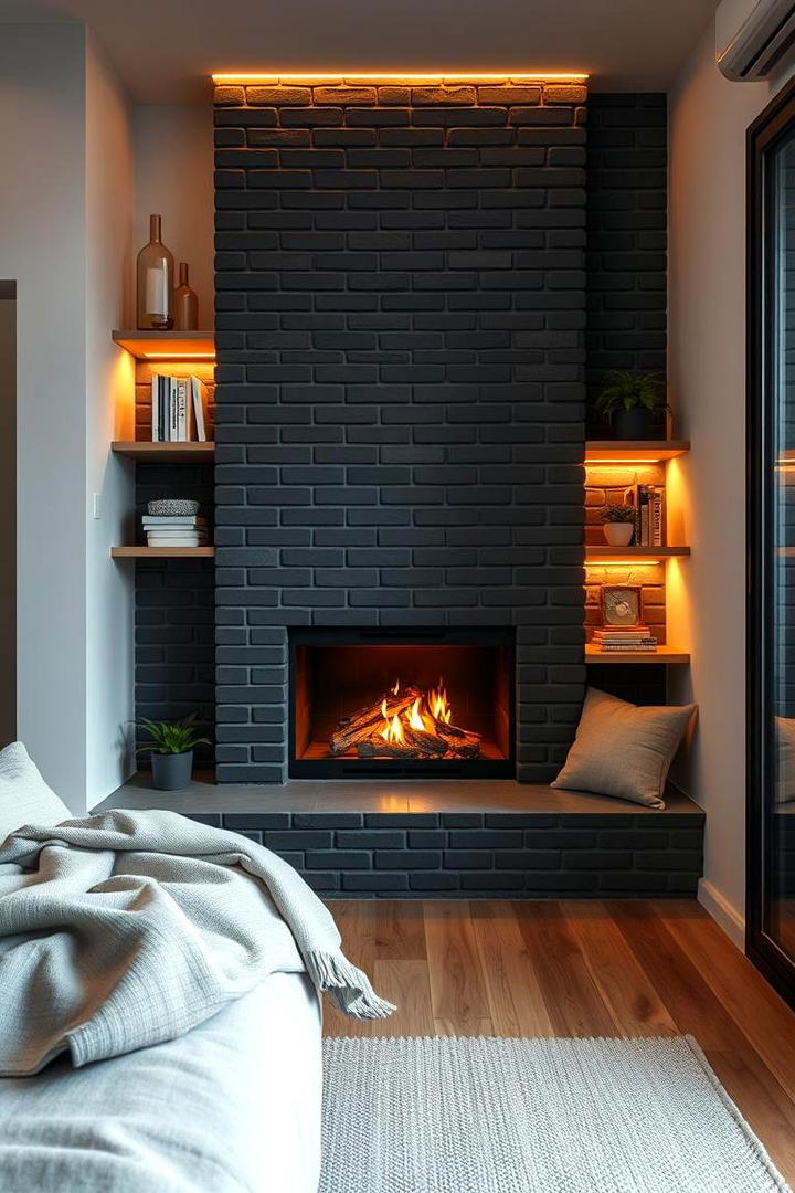 Space Saving Black Brick Fireplace - 30 Black Brick Fireplace Ideas