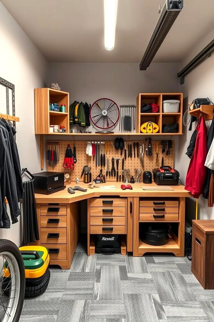 Space Saving Corner Workbench Design - 30 Garage Workbench Ideas