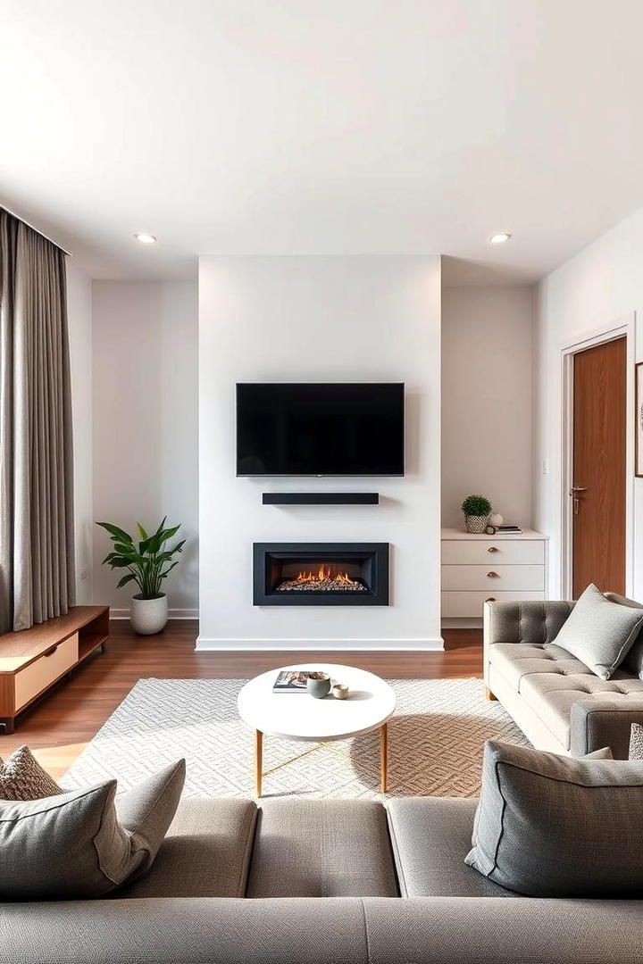 Space Saving Electric Fireplace with TV Integration - 30 Electric Fireplace Ideas With Tv Above