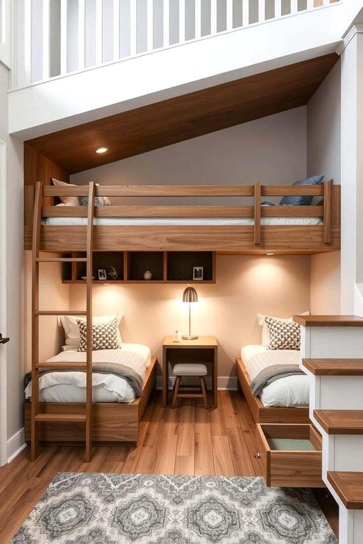 Space Saving Under Stair Bunk Design - 30 bunk room ideas