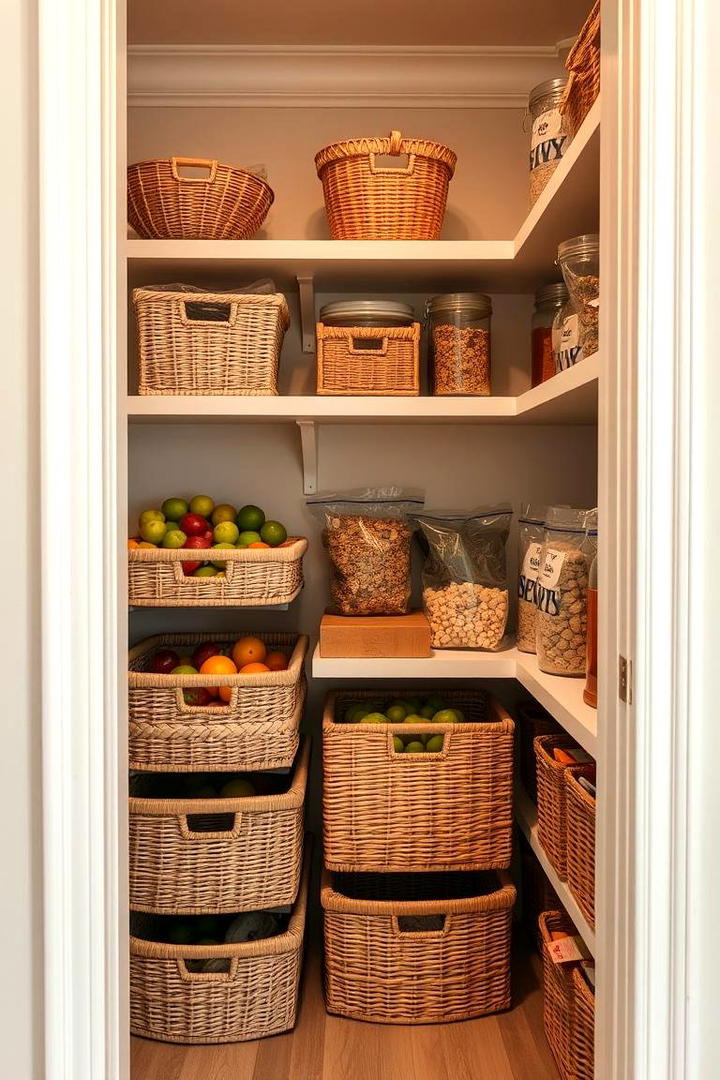 Stackable Baskets and Bins - 21 Kitchen Pantry Ideas