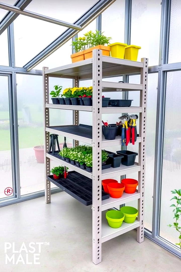 Stackable Resin Shelving Units - 30 Greenhouse Shelving Ideas