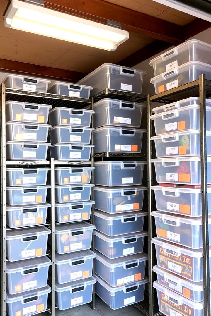 Stackable Storage Bins with Shelving - 30 Garage Shelving Ideas