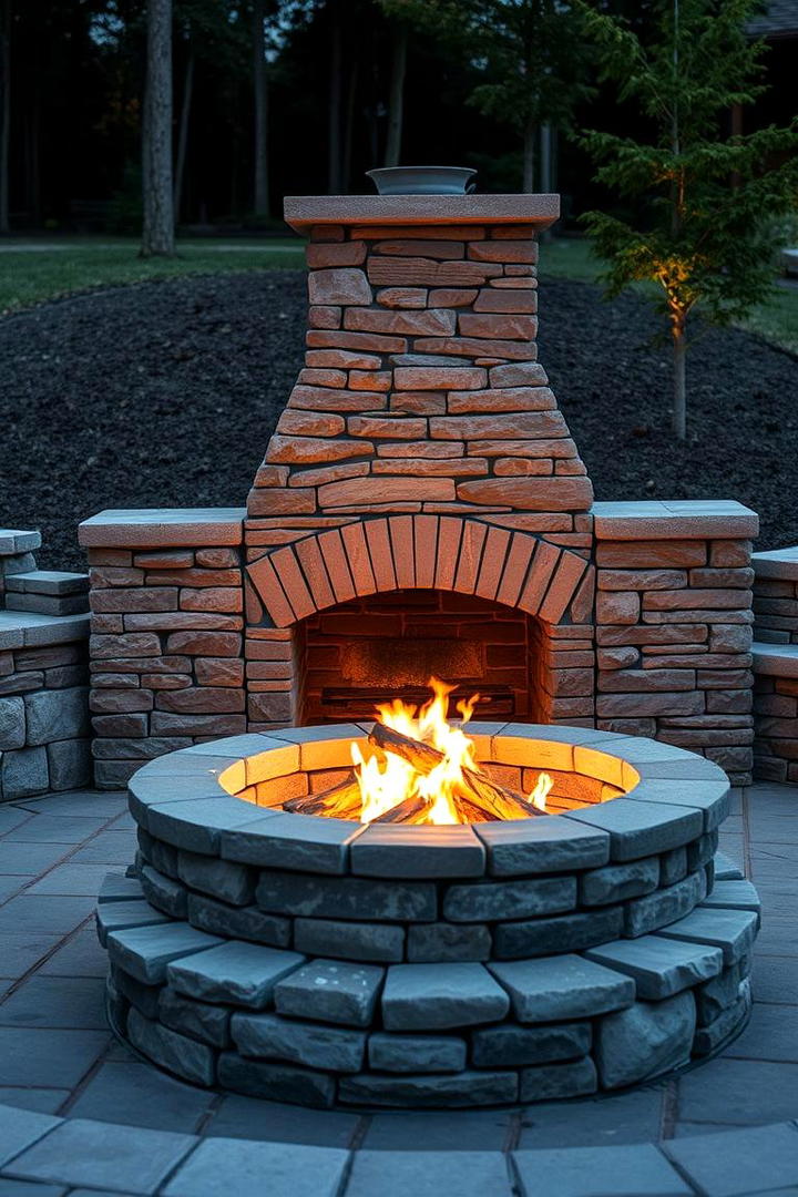 Stacked Stone and Brick Fire Pit - 30 Rustic Fire Pit Ideas