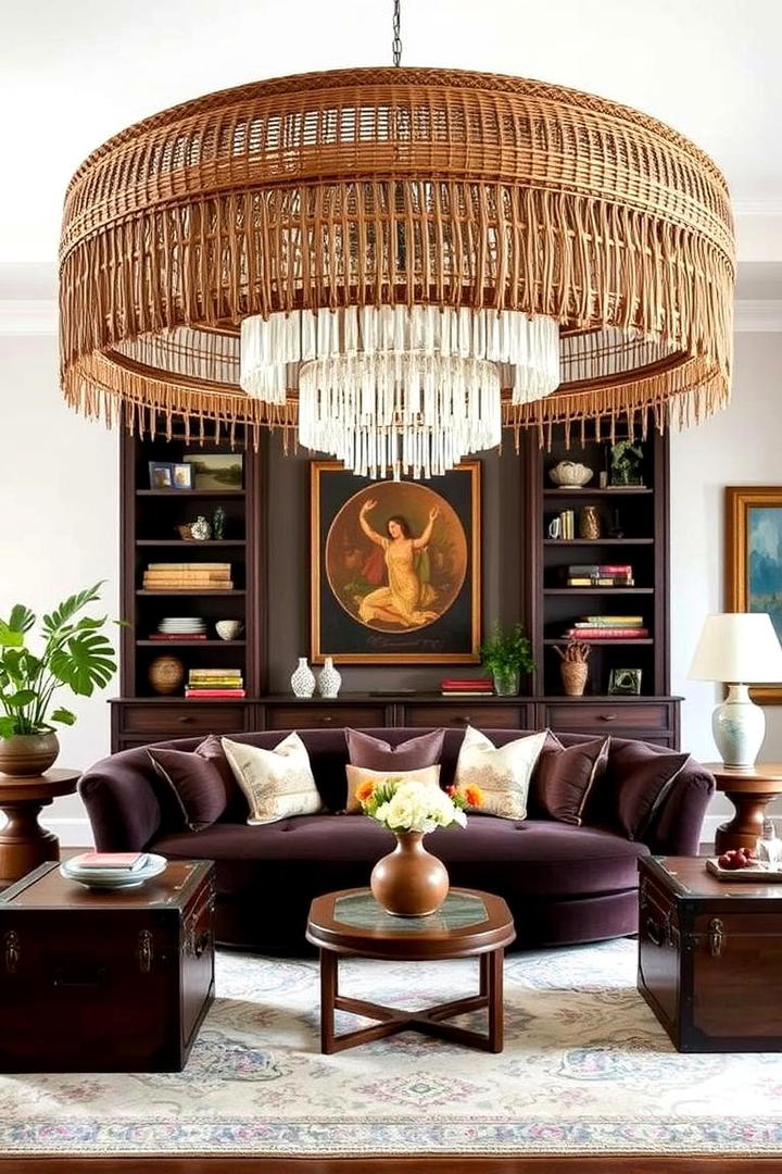 Statement Lighting Fixtures - 30 Boho Living Room Ideas