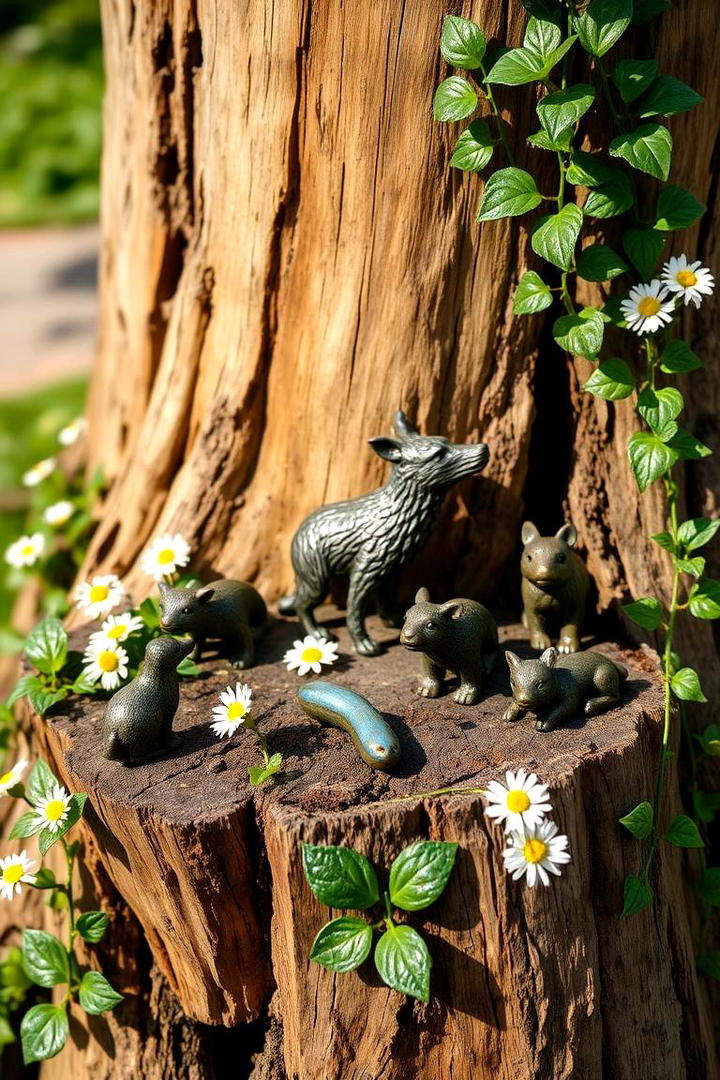 Statue Adorned Stump - 21 Tree Stump Decorating Ideas