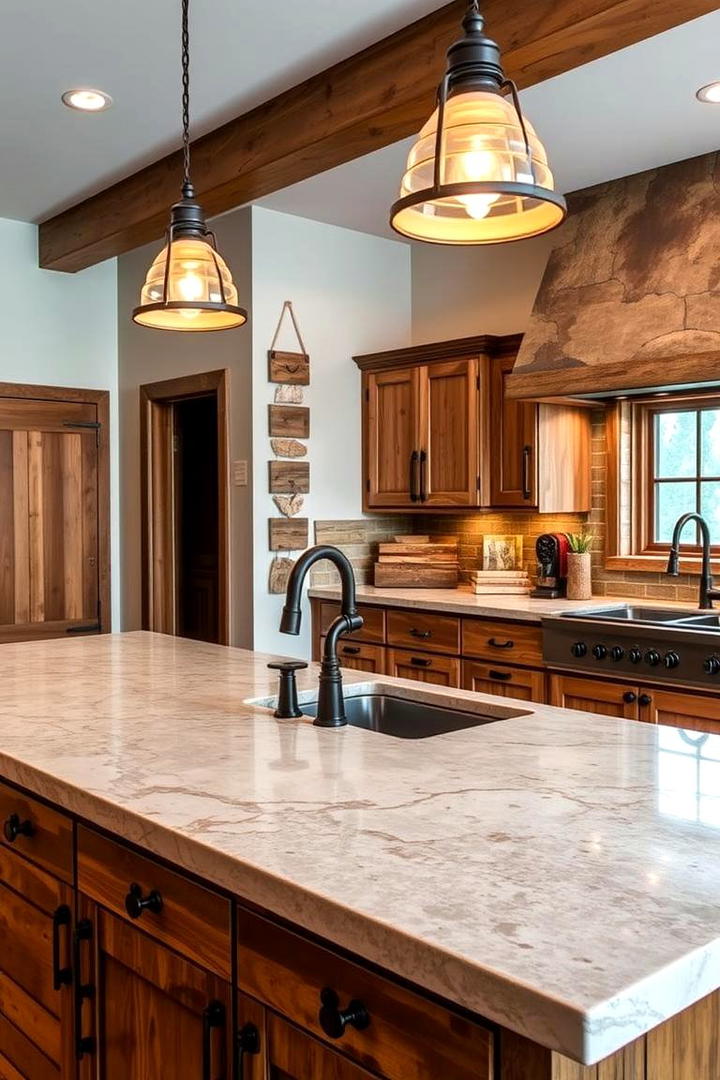 Stone Countertop Elegance - 30 Cabin Kitchen Ideas