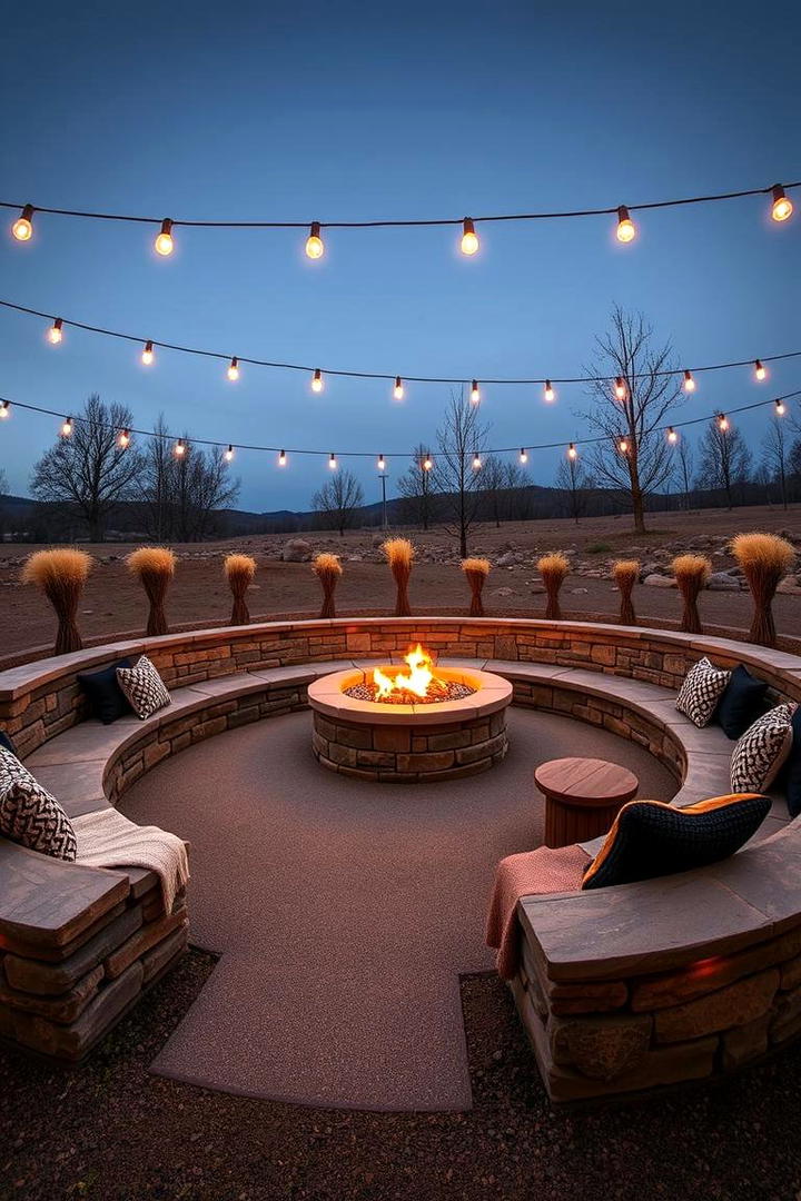 Stone Fire Pit with Integrated Seating - 30 Stone Fire Pit Ideas