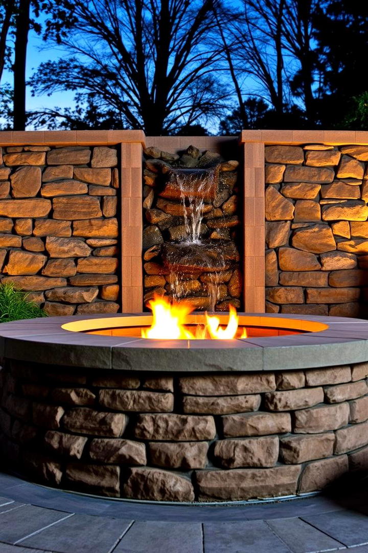 Stone Fire Pit with Water Feature - 30 Rustic Fire Pit Ideas