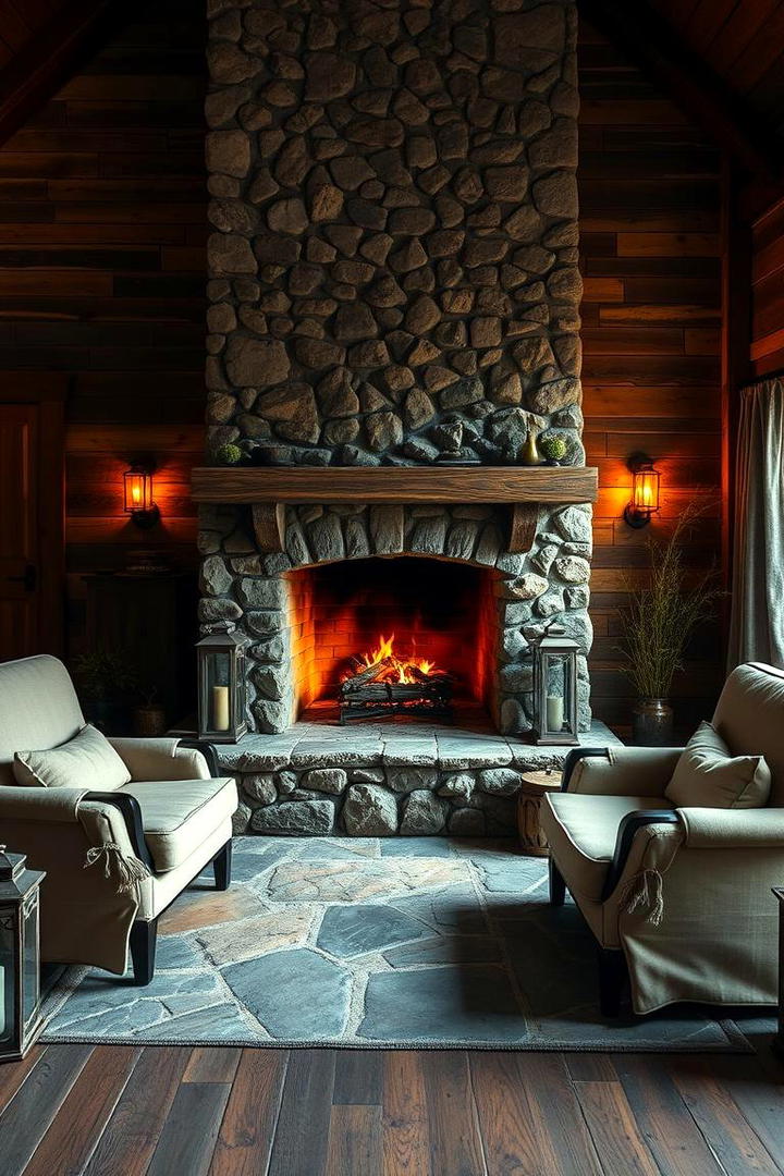 Stone Fireplace Focal Point - 30 Rustic Interior Design Ideas