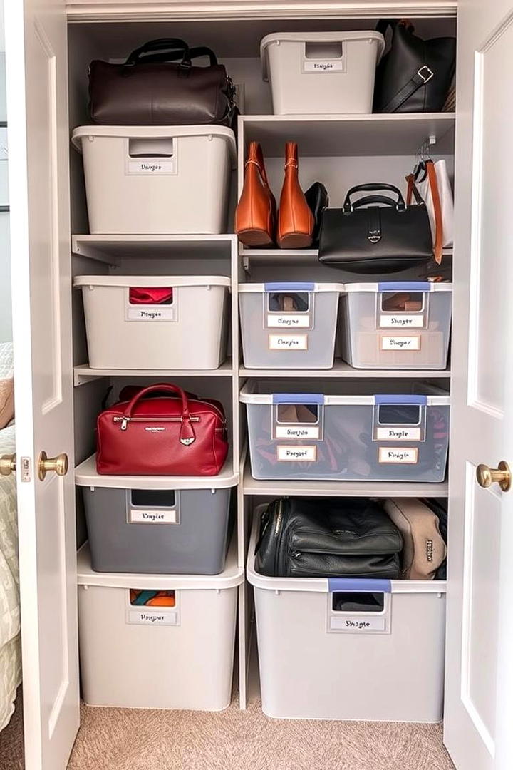 Storage Bins with Labeling - 17 Purse Storage Ideas