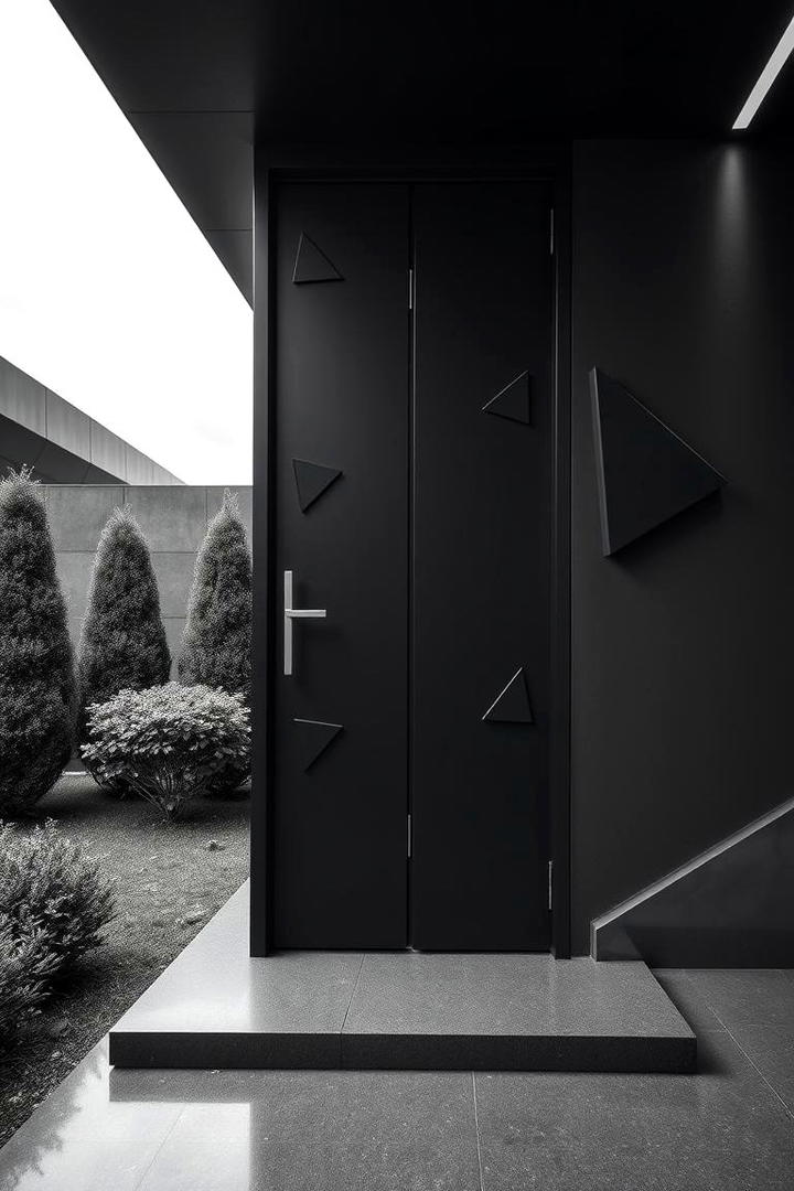 Streamlined Black with Geometric Patterns - 21 Black Front Door Ideas