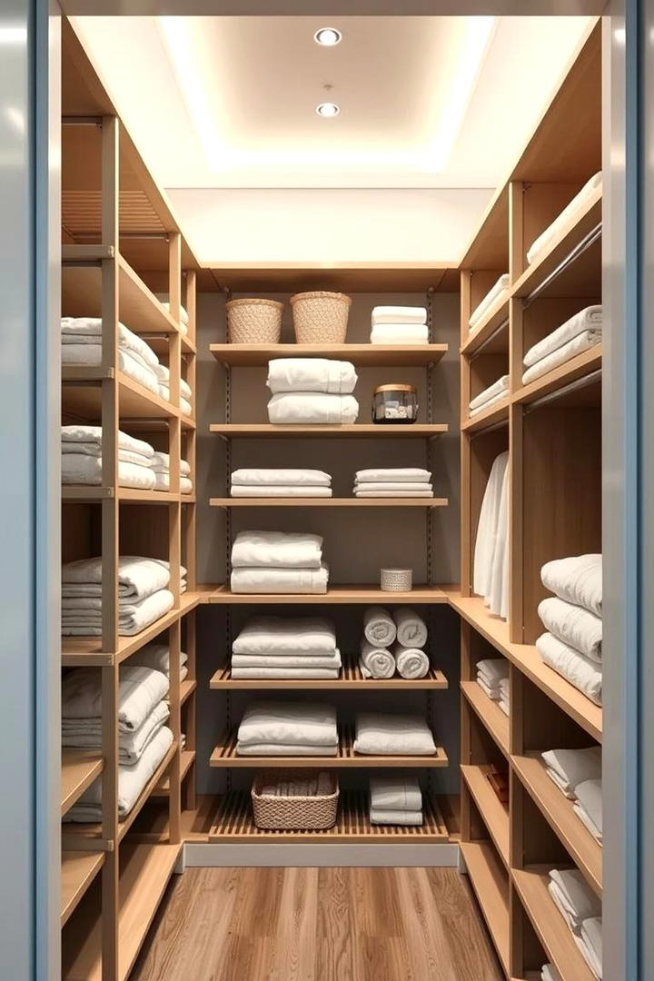 Streamlined Shelving Solutions - 30 Linen Closet Organization Ideas