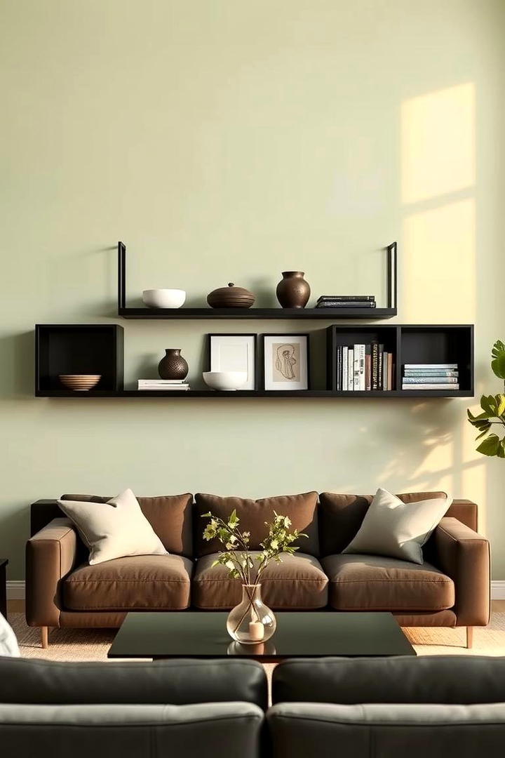 Streamlined Space with Floating Shelves - 21 small apartment decorating ideas