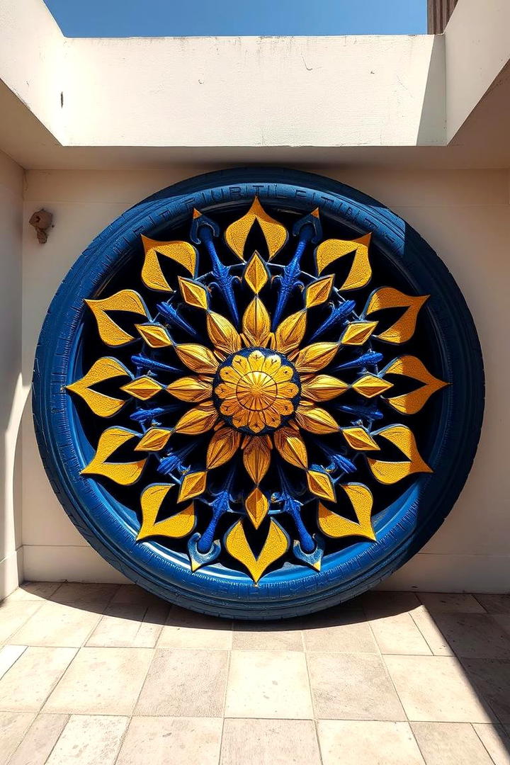 Striking Tyre Wall Art - 21 Recycled Tyre Garden Art Ideas