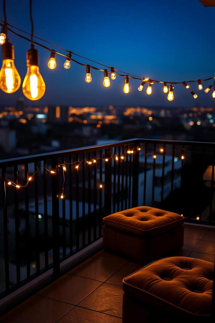 String Lights Ambience - 21 Small Balcony Ideas