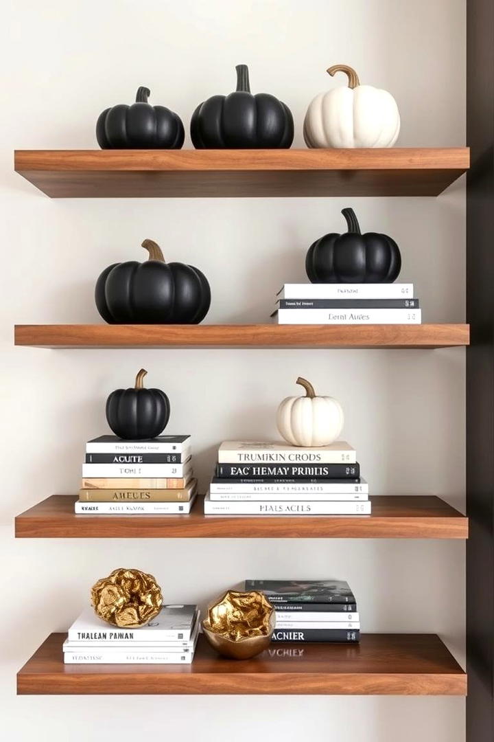 Stylish Pumpkin Shelf Arrangements - 21 Pumpkin Decor Ideas