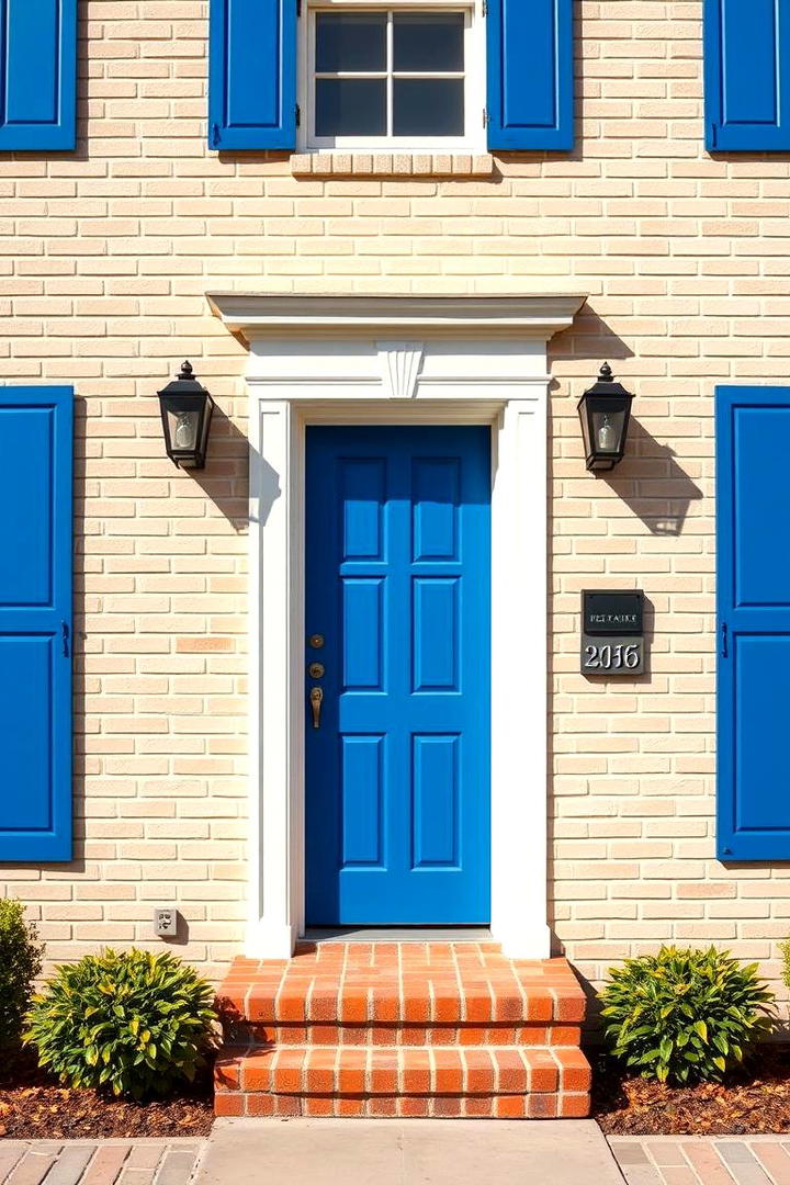 Subdued Brick Beige with Cool Blue Accents - 30 Exterior Brick and Paint Color Combinations