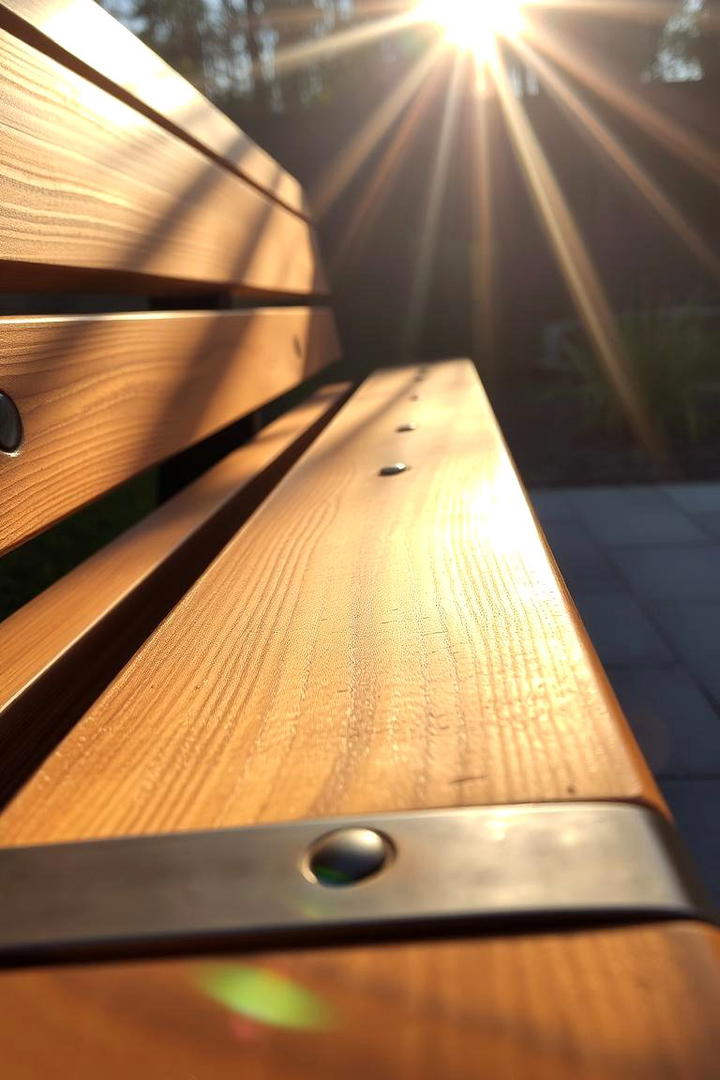 Sunlit Deck Bench with Warm Finishes - 30 Built-in Deck Bench Ideas and Designs