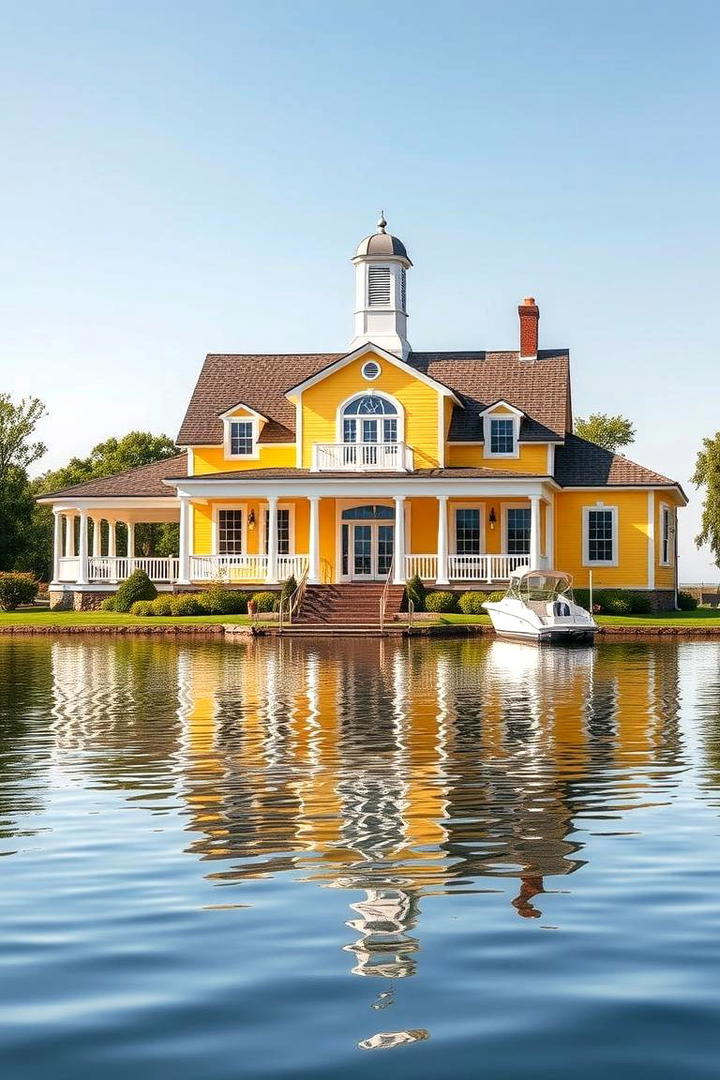 Sunny Yellow Highlights - 30 Lake House Exterior Colors Ideas