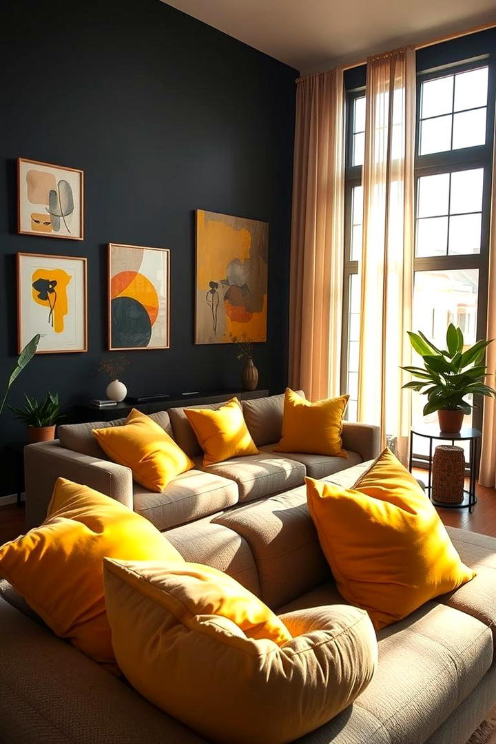 Sunny Yellow and Deep Charcoal - 21 Two Colour Combination for Living Room