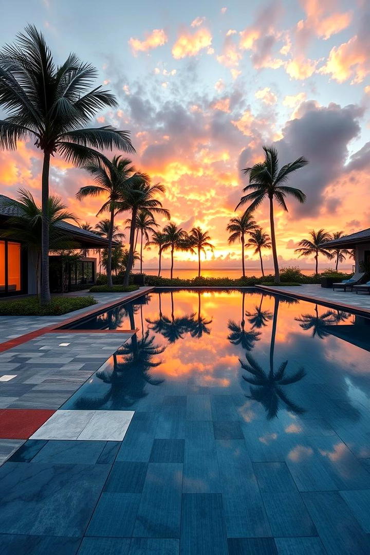 Sunset Glow Ambiance - 30 Pavers Around Pool Ideas