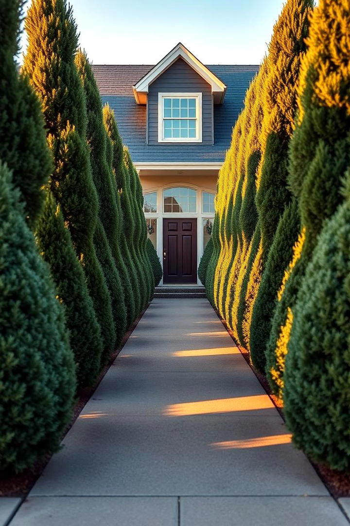 Symmetrical Evergreen Arrangement - 30 Front Yard Evergreen Landscaping Ideas