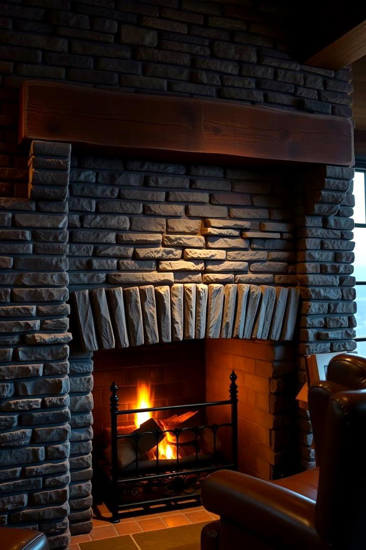 Textured Brick and Stone Hearth - 30 Fireplace Hearth Ideas